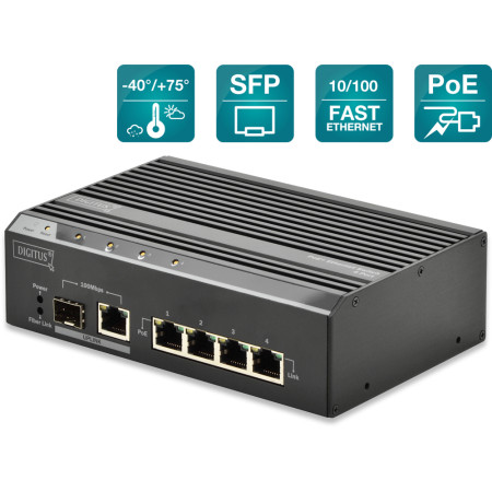 SWITCH POE 4 PORT 10/100 + 2SFP INDUSTRIJSKI  DN-650103