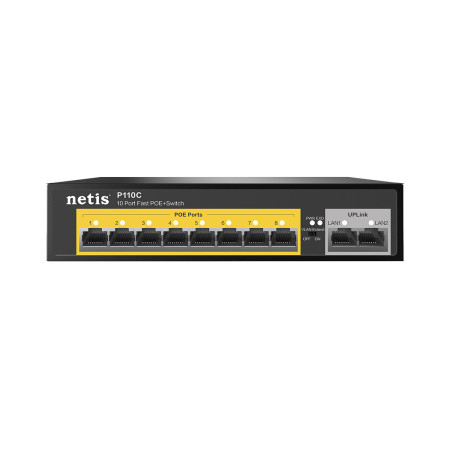 SWITCH POE 8 PORT 10/100 + 2 PORT 10/100 NOPOE 100W NETIS  P110C