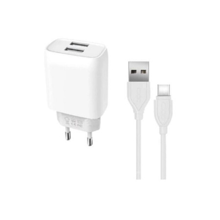 XO 2-port USB punjač L57 2.4A, + Type C kabl, 1m dužina, bijela