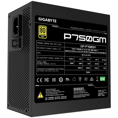 Gigabyte PSU 750W Gold Modular80+ GOLDFully Modular8xSATA,3x4Pin,1xFloppy, 4xPCIe 6+2 Pin